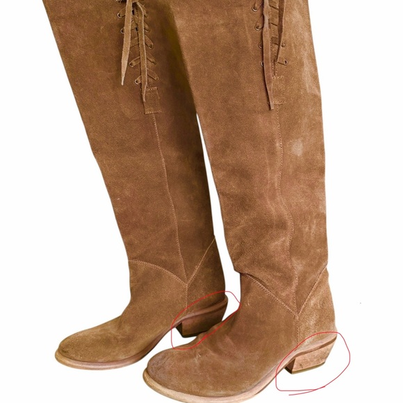 Bx by Bronx Knee High Laceup Suede Tan Camel Pull On Boot Boho Festival Sz 36 - Picture 13 of 14